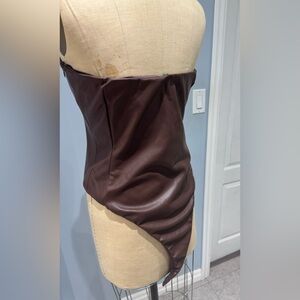 ZARA WOMAN NEW BROWN FAUX LEATHER BODYSUIT SIZE XL